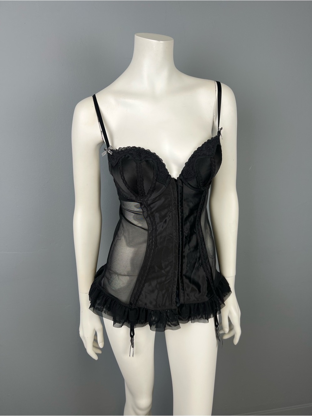 La Senza Black Sheer Lace Bustier Chemise Corset - Women Intimates